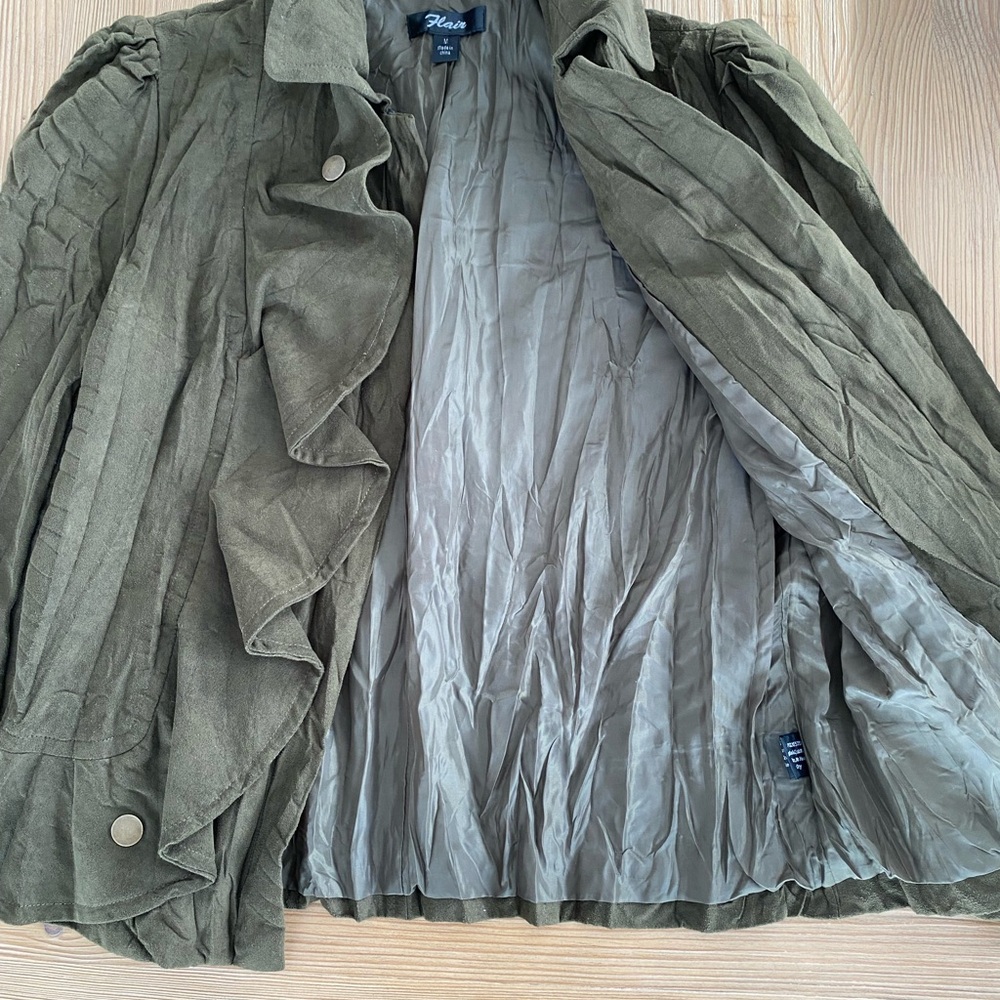 Olive Green Ruffle Jacket - Picture 3 of 6
